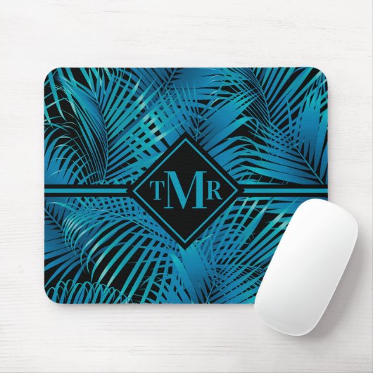 Monogram Türkis Black Palms Mousepad (Mit Mouse)