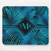 Monogram Türkis Black Palms Mousepad (Vorne)