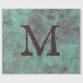 Monogram Türkis Copper Rustic Textur Grunge Geschenkpapier (Flach)