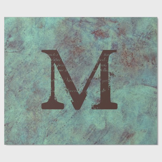 Monogram Türkis Copper Rustic Textur Grunge Geschenkpapier (Flach)