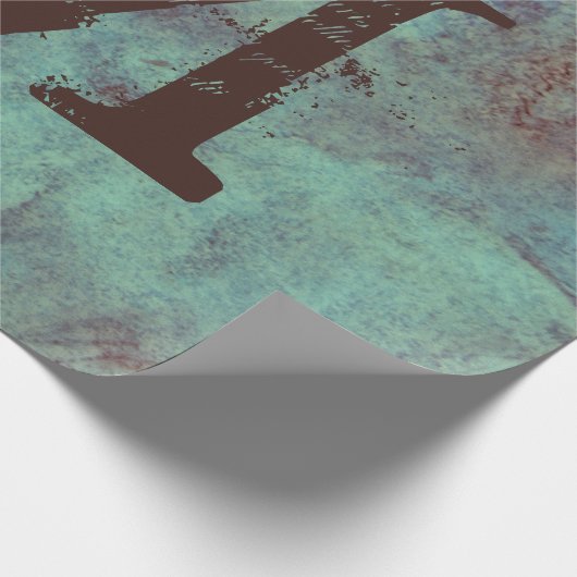 Monogram Türkis Copper Rustic Textur Grunge Geschenkpapier (Ecke)