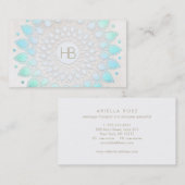 Monogram Türkis Floral Lotus Weißer Marmor Visitenkarte (Vorne/Hinten)