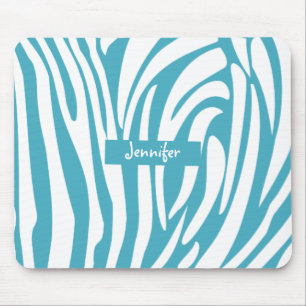 Monogram Türkis Gestreiftes Zebra-Muster Trendig Mousepad