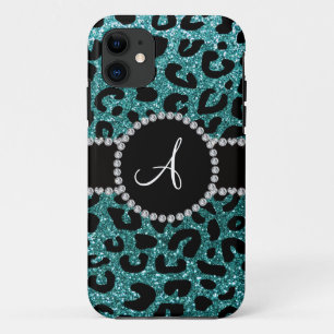 Monogram türkis-Glitzer-Geparden Case-Mate iPhone Hülle