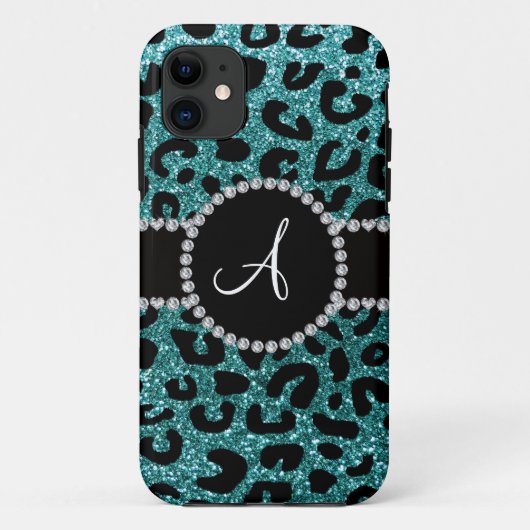 Monogram türkis-Glitzer-Geparden Case-Mate iPhone Hülle (Rückseite)