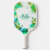 Monogram Türkis Green Blue Spritzer Watercolor Pickleball Schläger (Rückseite)