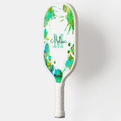 Monogram Türkis Green Blue Spritzer Watercolor Pickleball Schläger (Links)