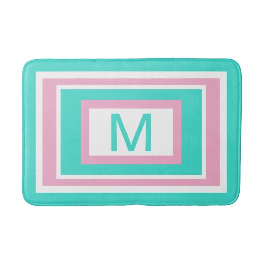 Monogram Türkis White Pink Geometric Badematte (Vorderseite)
