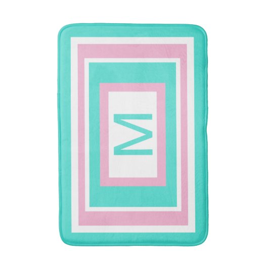 Monogram Türkis White Pink Geometric Badematte (Vorderseite Vertikal)