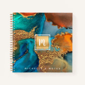 Monogram, türkisfarbenes Marmorquadrat Notizblock (Vorderseite)