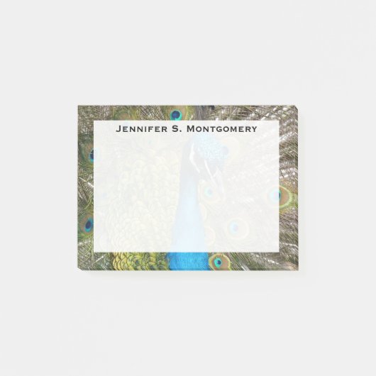 Monogram Turquoise Blue Lime Green Peacock Feaathe Post-it Klebezettel (Vorderseite)