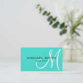 Monogram Turquoise color background Visitenkarte (Stehend Vorderseite)