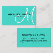 Monogram Turquoise color background Visitenkarte (Vorne/Hinten)
