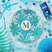 Monogram Turquoise Daisy Watercolor Bouquet Pappteller (Party)