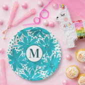 Monogram Turquoise Daisy Watercolor Bouquet Pappteller (Party)