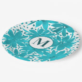 Monogram Turquoise Daisy Watercolor Bouquet Pappteller (Schrägansicht)
