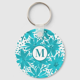 Monogram Turquoise Daisy Watercolor Bouquet Schlüsselanhänger