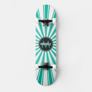 Monogram Turquoise Funky Sun Rays Muster Skateboard