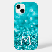 Monogram Turquoise Glitzer Case-Mate iPhone Hülle (Rückseite)