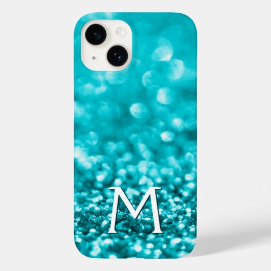 Monogram Turquoise Glitzer Case-Mate iPhone Hülle (Rückseite)