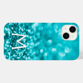 Monogram Turquoise Glitzer Case-Mate iPhone Hülle (Rückseite (Horizontal))