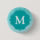 Monogram Turquoise Leopard Print Button (Vorderseite)