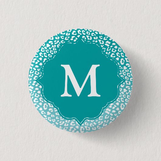 Monogram Turquoise Leopard Print Button (Vorderseite)