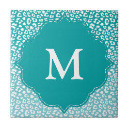 Monogram Turquoise Leopard Print Fliese