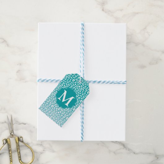 Monogram Turquoise Leopard Print Geschenkanhänger (Mit Garn)