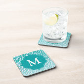 Monogram Turquoise Leopard Print Getränkeuntersetzer (Rechte Seite)