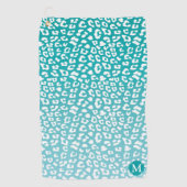 Monogram Turquoise Leopard Print Golfhandtuch (Vorderseite)