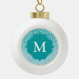 Monogram Turquoise Leopard Print Keramik Kugel-Ornament