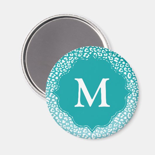 Monogram Turquoise Leopard Print Magnet (Vorderseite/Rückseite)