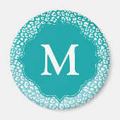 Monogram Turquoise Leopard Print Magnet (Vorne)