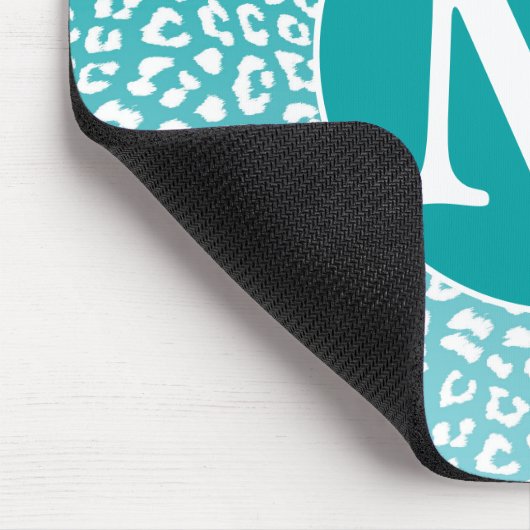 Monogram Turquoise Leopard Print Mousepad (Ecke)