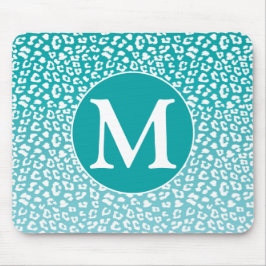 Monogram Turquoise Leopard Print Mousepad