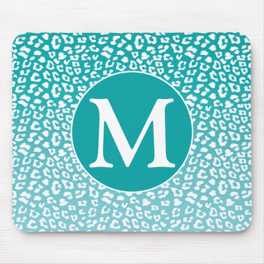 Monogram Turquoise Leopard Print Mousepad (Vorne)