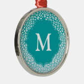 Monogram Turquoise Leopard Print Ornament Aus Metall (Rechts)