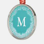 Monogram Turquoise Leopard Print Ornament Aus Metall (Links)