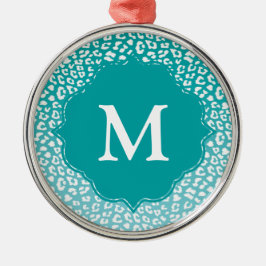 Monogram Turquoise Leopard Print Ornament Aus Metall