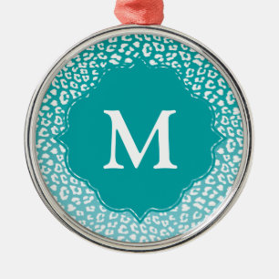Monogram Turquoise Leopard Print Ornament Aus Metall