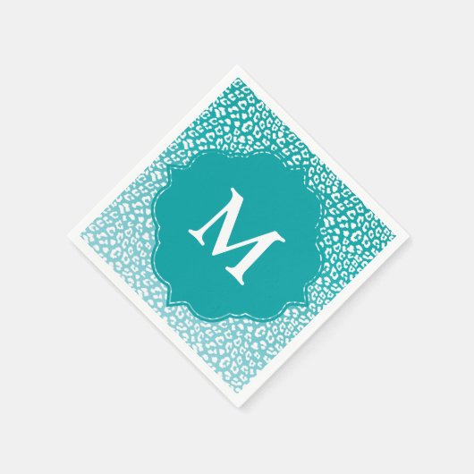 Monogram Turquoise Leopard Print Serviette (Ecke)