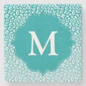 Monogram Turquoise Leopard Print Steinuntersetzer (Vorderseite)