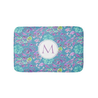 Monogram Turquoise Lila Floral Pattern  Badematte