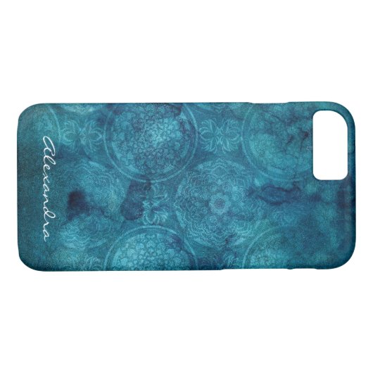 Monogram Turquoise Mandala Aquarellmuster Case-Mate iPhone Hülle (Rückseite (Horizontal))