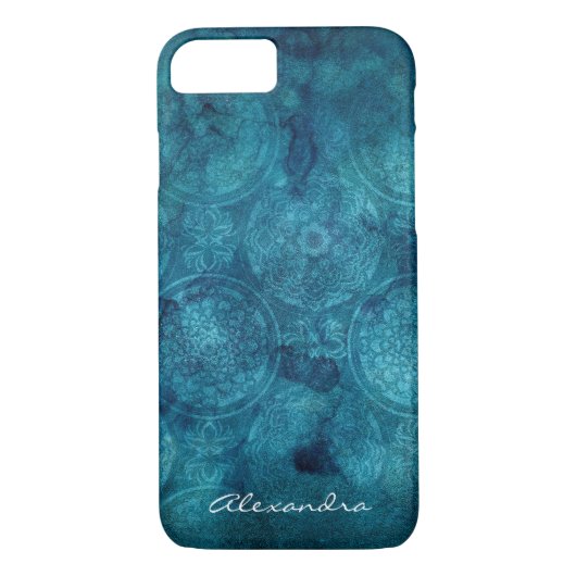 Monogram Turquoise Mandala Aquarellmuster Case-Mate iPhone Hülle (Rückseite)