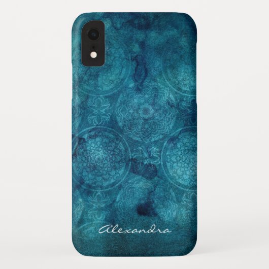Monogram Turquoise Mandala Aquarellmuster Case-Mate iPhone Hülle (Rückseite)