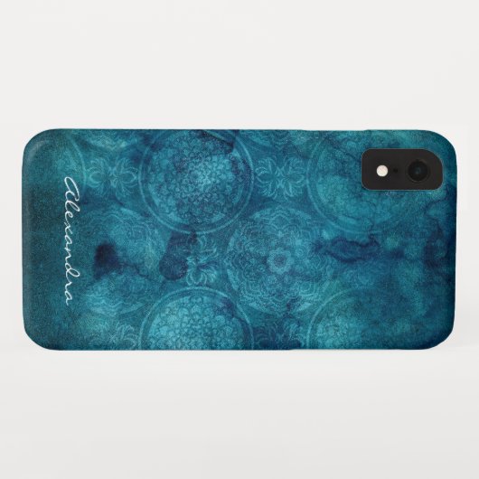 Monogram Turquoise Mandala Aquarellmuster Case-Mate iPhone Hülle (Rückseite (Horizontal))