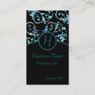 Monogram Turquoise Pearl Floral Business Card 2 Visitenkarte