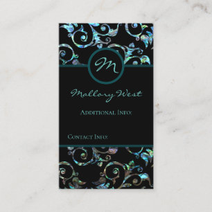 Monogram Turquoise Pearl Floral Business Card Visitenkarte